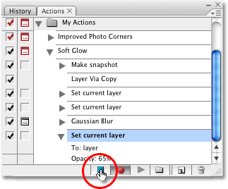 Click on the Stop icon in the Actions palette to end the recording. 