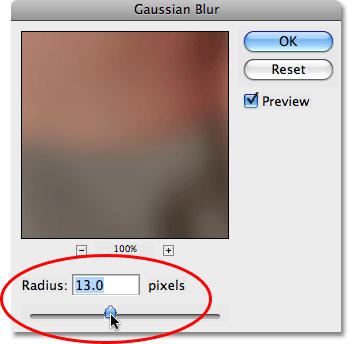 The Gaussian Blur dialog box in Photoshop. 