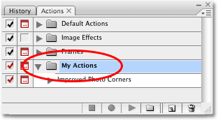 The new action set appears inside the Actions palette in Photoshop. 